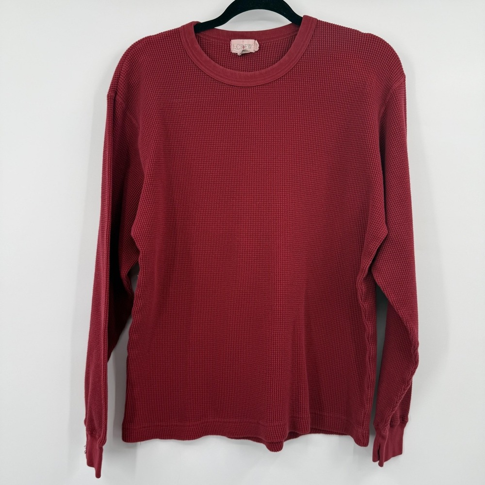 Vintage J.Crew Shirt Mens Large Red Waffle Thermal Oarsman Long Sleeve Pullover